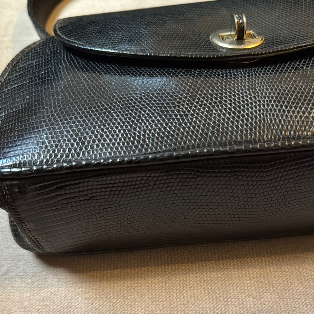 Vintage Black Reptile Leather Handbag - Picture 2 of 15